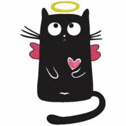 Motif de broderie machine d'un chat angélique avec son auréole ses petites ailes et son cœur qui bat