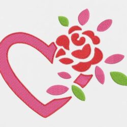 Motif de broderie machine cœur et rose .