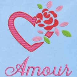 Motif de broderie machine cœur et rose amour .