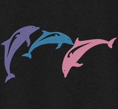 20 x 30 Motif de broderie machine trio de dauphins qui font des sauts dans l’océan.