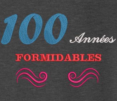 20 x 30 motif de broderie machine 100 années formidables . Motif de broderie collection anniversaires. cadre: 10 x 10 / 13 x 18 /16 x 26 / 20 x 20 / 20 x 30 . Formats des fichiers dans votre téléchargement PES,CSD,EXP,HUS,SHV,VIP,XXX,DST,PCS,VP3,EMB,JEF…