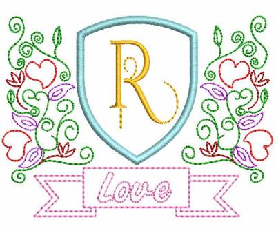 R Motif de broderie machine blason love monogramme R . cadre: 10 x 10 . Formats des fichiers dans votre téléchargement PES,CSD,EXP,HUS,SHV,VIP,XXX,DST,PCS,VP3,EMB,JEF… Téléchargement immédiat après votre paiement et aussi disponible dans votre compte.