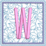 Motif de broderie machine alphabet carré fleuri W. Dimensions : 10 x 10 cm  . Formats des fichiers dans votre téléchargement  PES,CSD,EXP,HUS,SHV,VIP,XXX,DST,PCS,VP3,EMB,JEF… Téléchargement immédiat après votre paiement et aussi disponible dans votre compte.