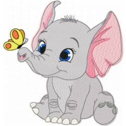 broderie machine d'un adorable bébé éléphant avec un papillon