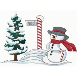 broderie machine d'un beau bonhomme de neige au Pôle Nord, broderie de paysage de Noël