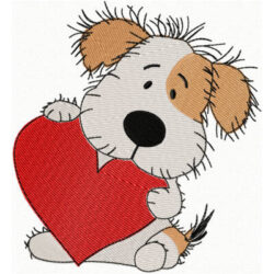 Broderie de petit chien qui tient un coeur, Broderie Machine de St-Valentin, Broderie d'animal mignon