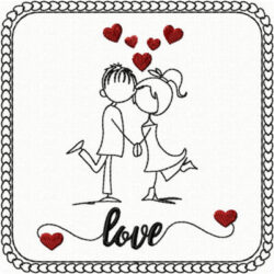 Broderie d'amoureux avec des coeurs et le texte LOVE, broderie machine pour la St-Valentin