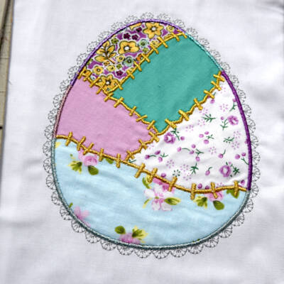 vintage-egg-embroidery-machine embroidery of egg with lace for Easter broderie d'oeuf de Pâques, Broderie machine avec appliqué et dentelle, broderie style vintage