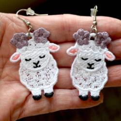 Broderie de boucles d'oreilles FSL, Broderie machine de petits moutons pour Pâques