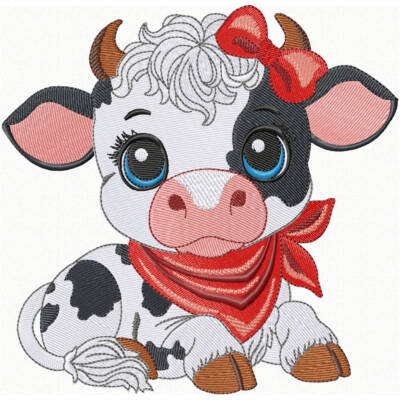 animal-machine-embroidery---country-cow-embroidery-design Broderie d'une Vache Noire Broderie d'Animal de Ferme Adorable – Image 1
